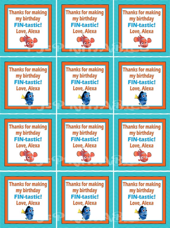 finding nemo themed favor tags customized digital file by pj