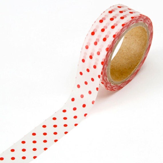 White with Red Dots Washi Tape - Decorative Adhesive Tape - Scrapbooking Paper Craft Party Supplies Il_570xn