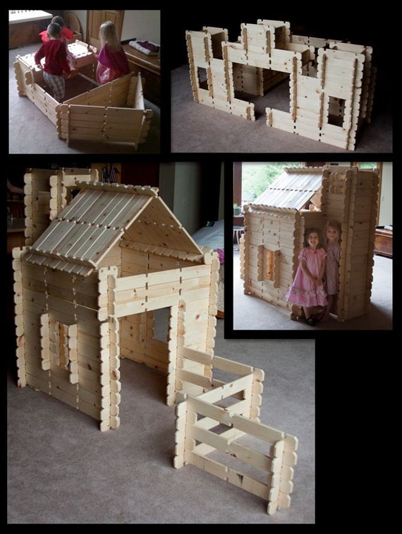 Log Cabin Style Wooden Blocks Fort Castle Play House Playhouse