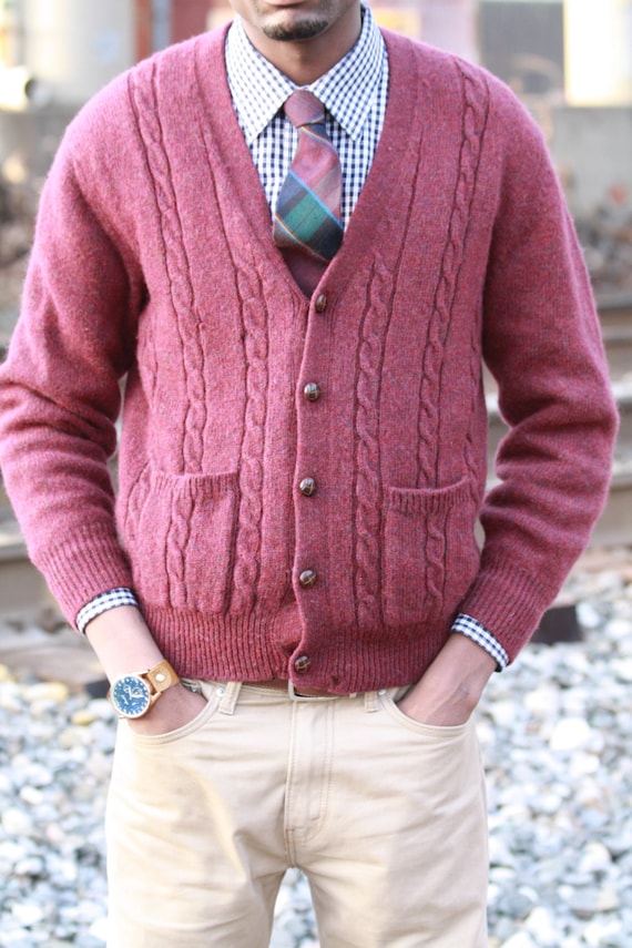 Men's 'I Love Life' Burgundy Cardigan Sweater