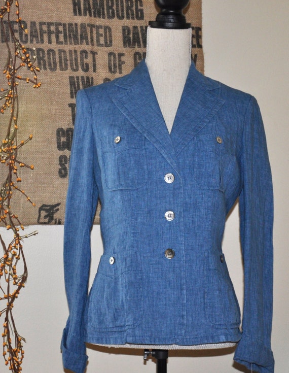 90s Dead Stock RALPH LAUREN Indigo Blue LINEN by NettysGirlVintage