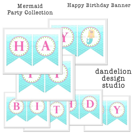 PRINTABLE Happy Birthday Banner Mermaid Party Collection