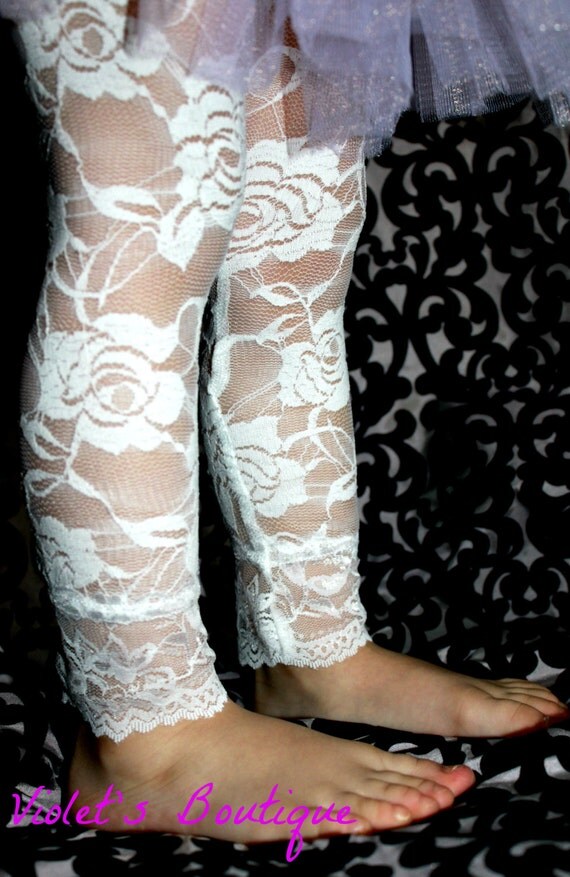 Items similar to Adorable white lace leggings...girl lace leggings