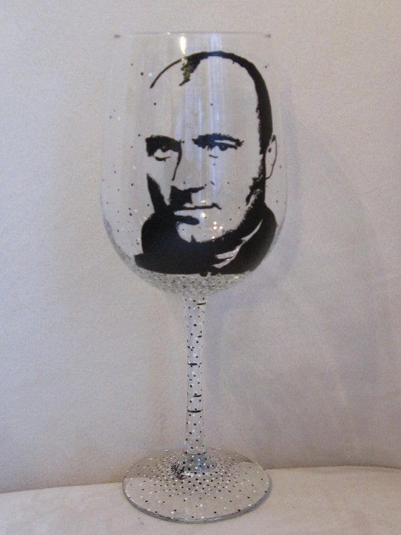 Hand Painted Wine Glass PHIL COLLINS Singer Songwriter