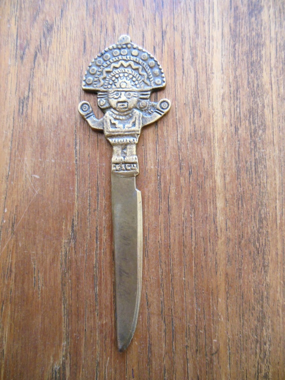 Cast Metal Letter Opener Knife Inca Aztec Maya by VintageAndGems