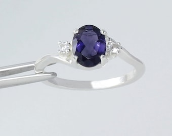 Sterling Silver Iolite Ring Sapphire Accents / Natural Iolite Ring Sterling Silver