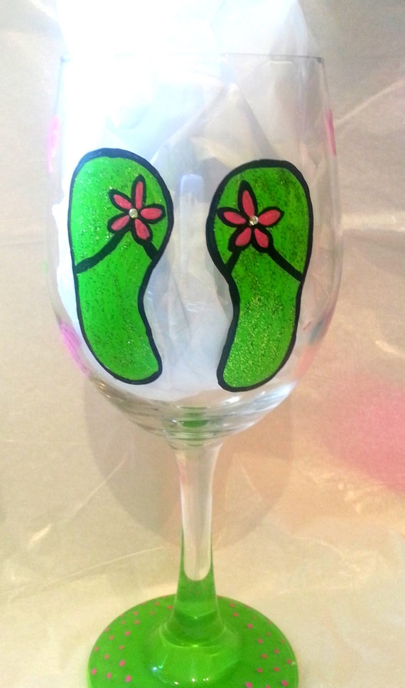 Flip Flop 20 Oz Hand Painted Wine Glass