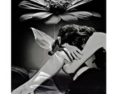 Black and white photomontage digital art print flower goddess wall art Black and white photomontage digital art print flower goddess wall art