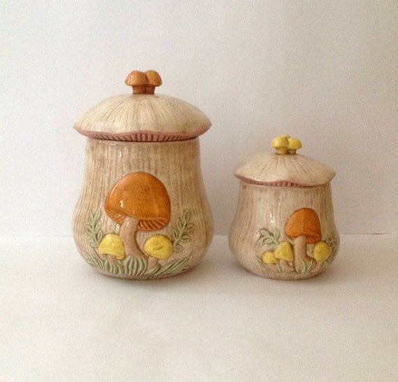 Vintage Arnel's Mushroom Canister Set Set of Two Ceramic