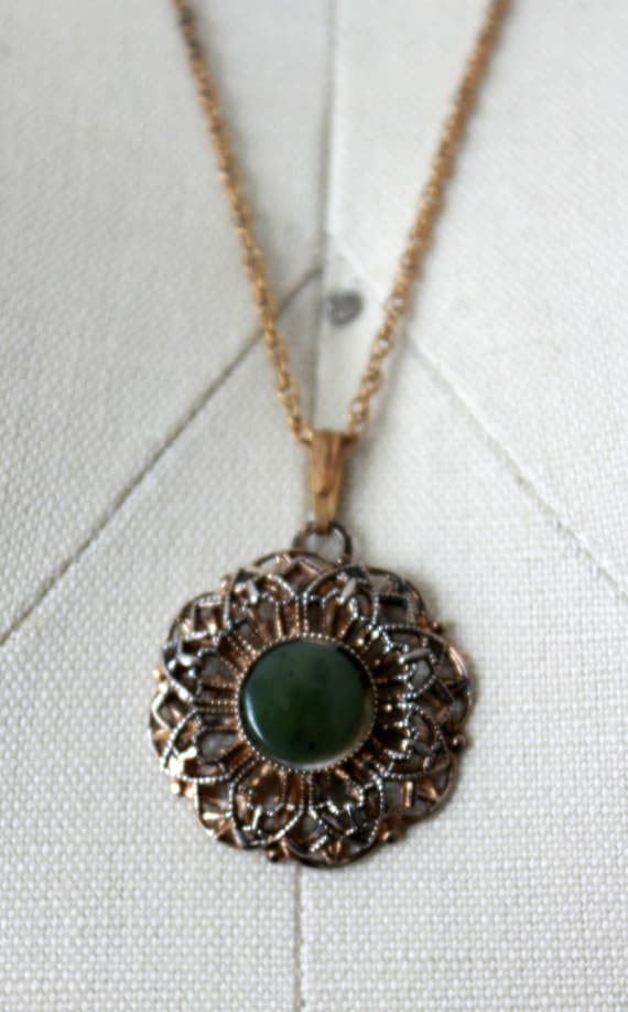 Vintage Green Stone Pendant Necklace with by VtgAdoptionAgency