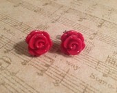 Items similar to Red Rose Stud Earrings, Valentine's Day Earrings on Etsy