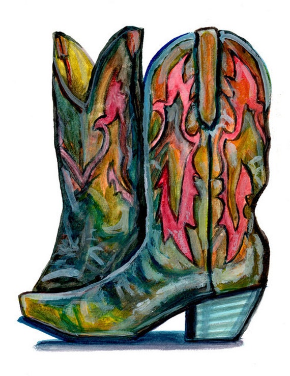 Items similar to 8.5 X 11 Cowboy Boots, Watercolor Painting Print on Etsy