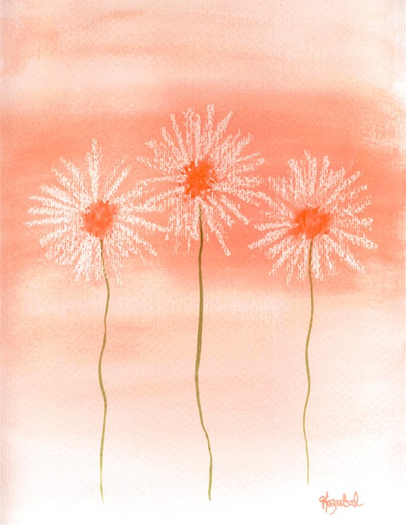 Items similar to Peach Flower Watercolor Painting White Daisy Orange