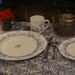 Four Settings Arcopal Glenwood pattern dinnerware dishes made in France / blue white dinnerware set / cottage chic / French country chic