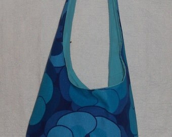 Blue Flower Hippy Sling Bag. vintage 1970's fabric