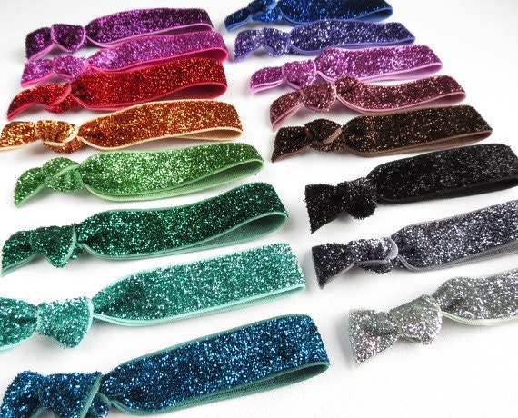 5 Glitter Elastic Velvet Hair Ties Choose Your Colors