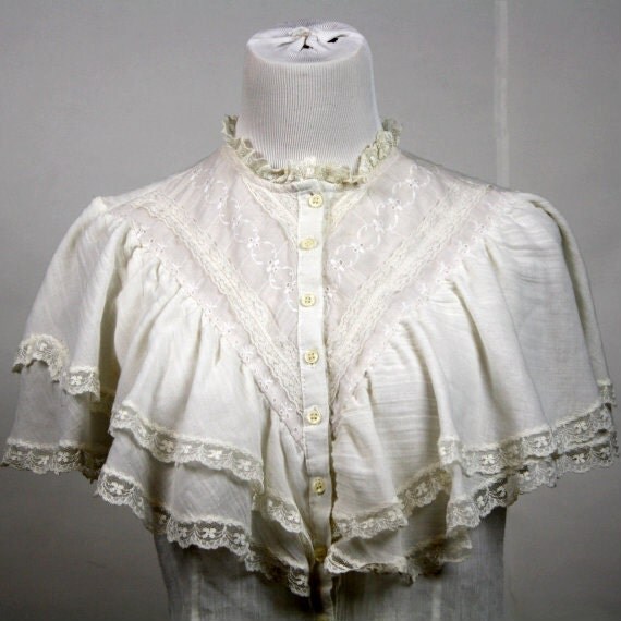 Items similar to 70s white ruffle blouse - vintage lace top - edwardian ...