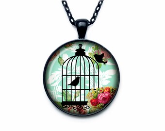 Bird cage necklace Bird cage pendant Bird cage jewelry
