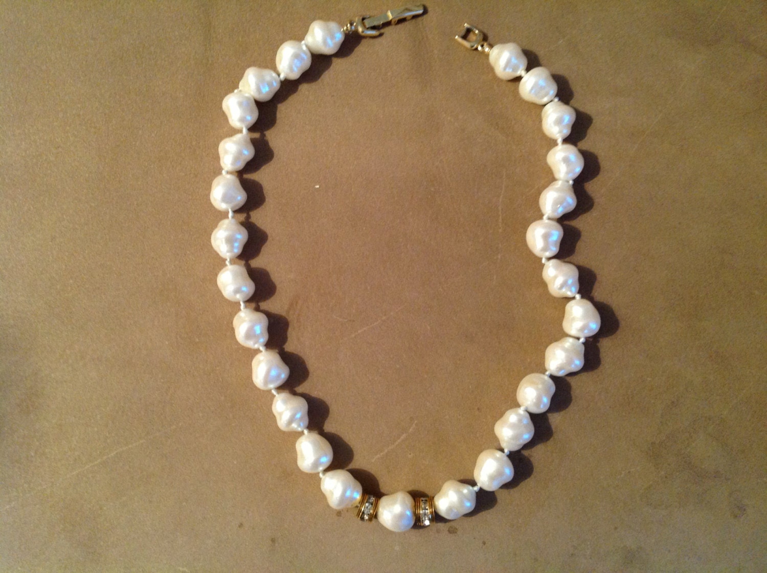 Vintage Trifari Chunky Pearl Necklace with Gold and diamond