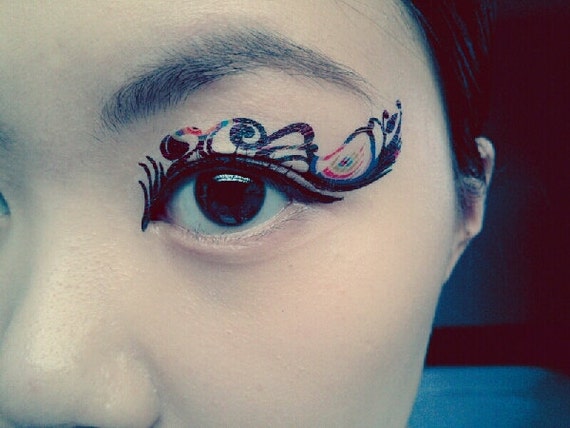 Pair Eye Temporary Tattoo Makeup Eyeshadow Peacock Feather 