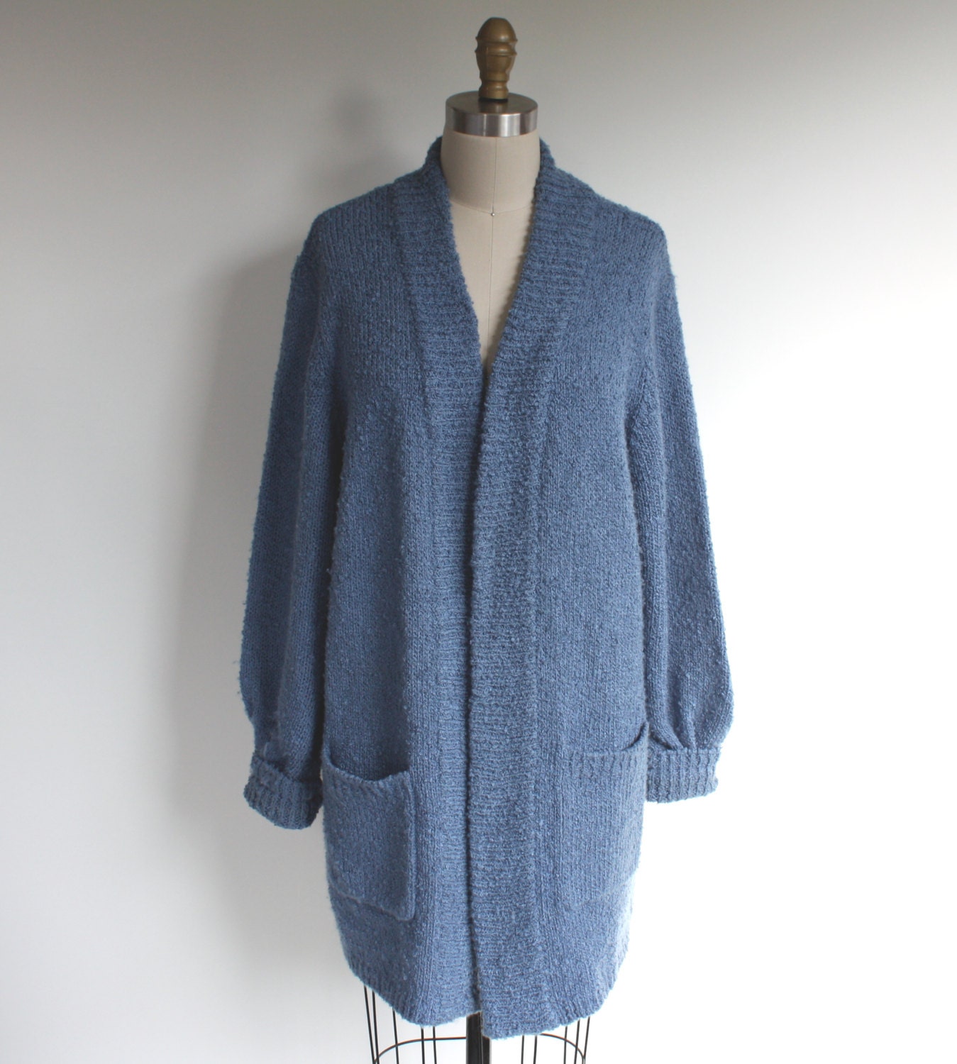 vintage sweater coat / slouchy blue boucle