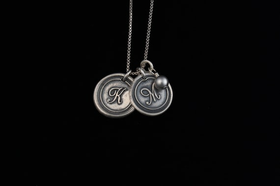 Antiqued Wax Seal Necklace with two initials