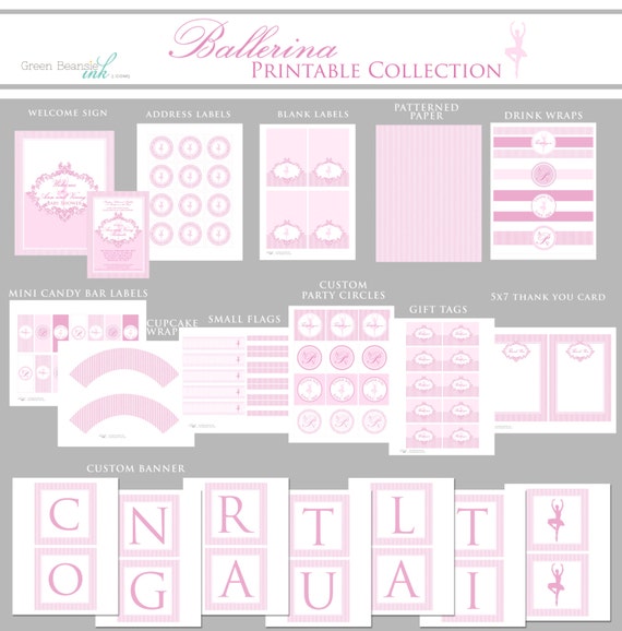 PINK DAMASK BALLERINA Printable Party Decor Package Il_570xn
