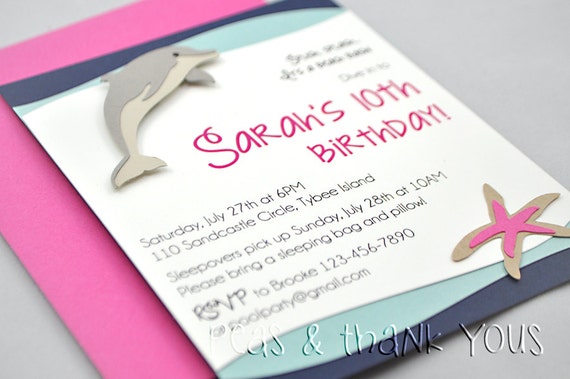 Dolphin and Starfish Invitation for Girls Under the Sea or Beach Pool Party Il_570xn