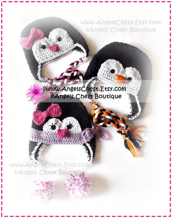 hook hat n pattern crochet PENGUIN Size Adult to Hat Cute Earflap Crochet Pattern Newborn