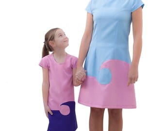 Blue pink A line cute retro mod scooter 60s dress custom made