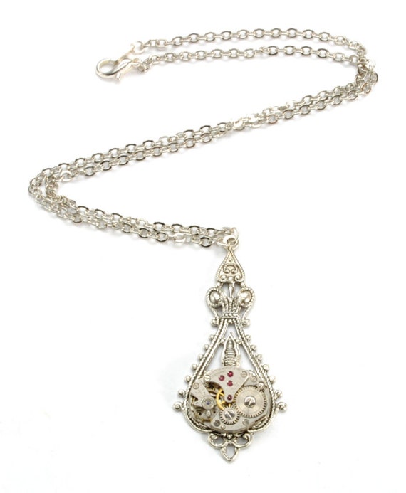 Steampunk Necklace Steampunk Vintage Watch Necklace Antique Silver Victorian Wedding Steam Punk Steampunk Jewelry by VictorianCuriosities by VictorianCuriosities steampunk buy now online