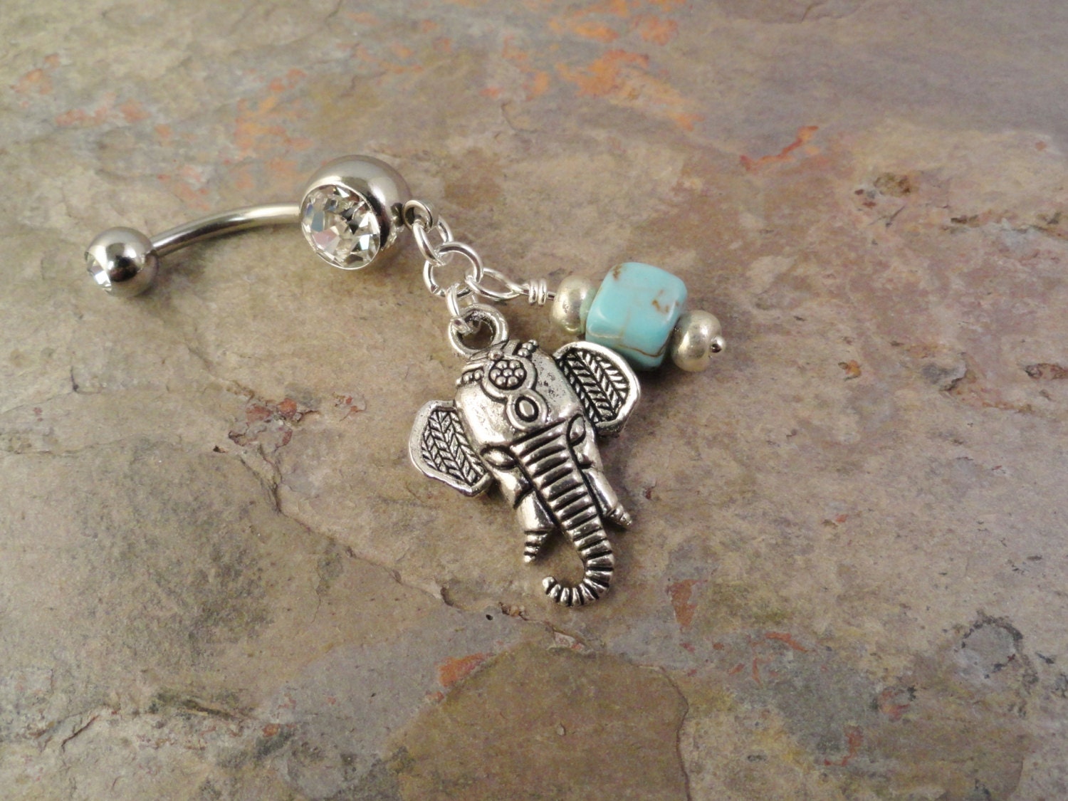 Indian Elephant Belly Button Rings with Turquoise Navel