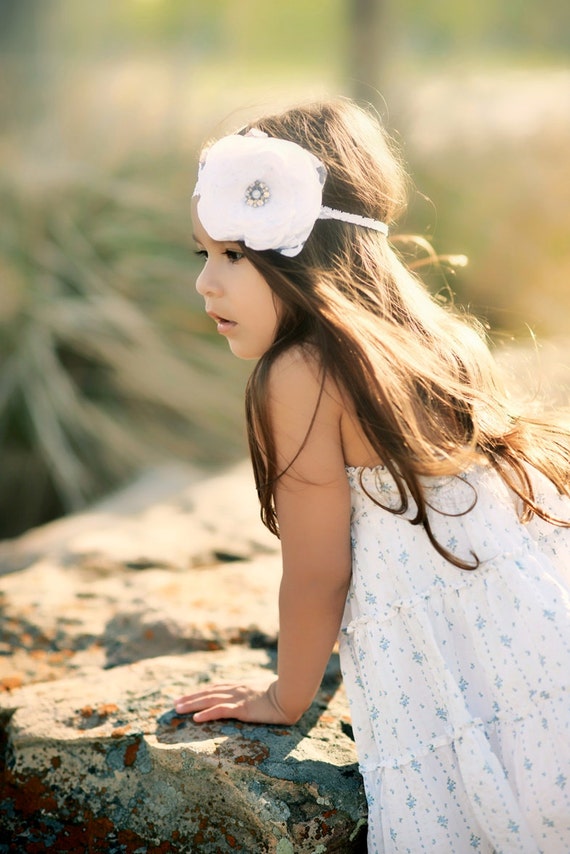 Flower girl headband Flower headband Baby headband Wedding headband Girls headband Bridal headband White flower headband Baptism headband