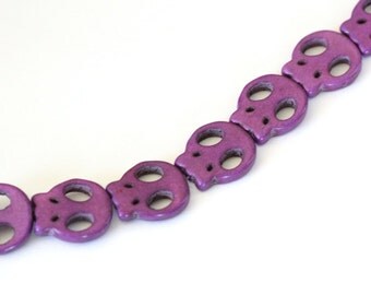 16 Skull Beads - Purple - Howlite Heads - 22x20mm - 1 Strand - Ships IMMEDIATELY from California - B577