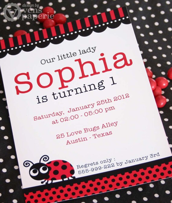 DIY PRINTABLE Invitation Card - Red Lady Bug Birthday Party - PS815CA1a1 Il_570xn