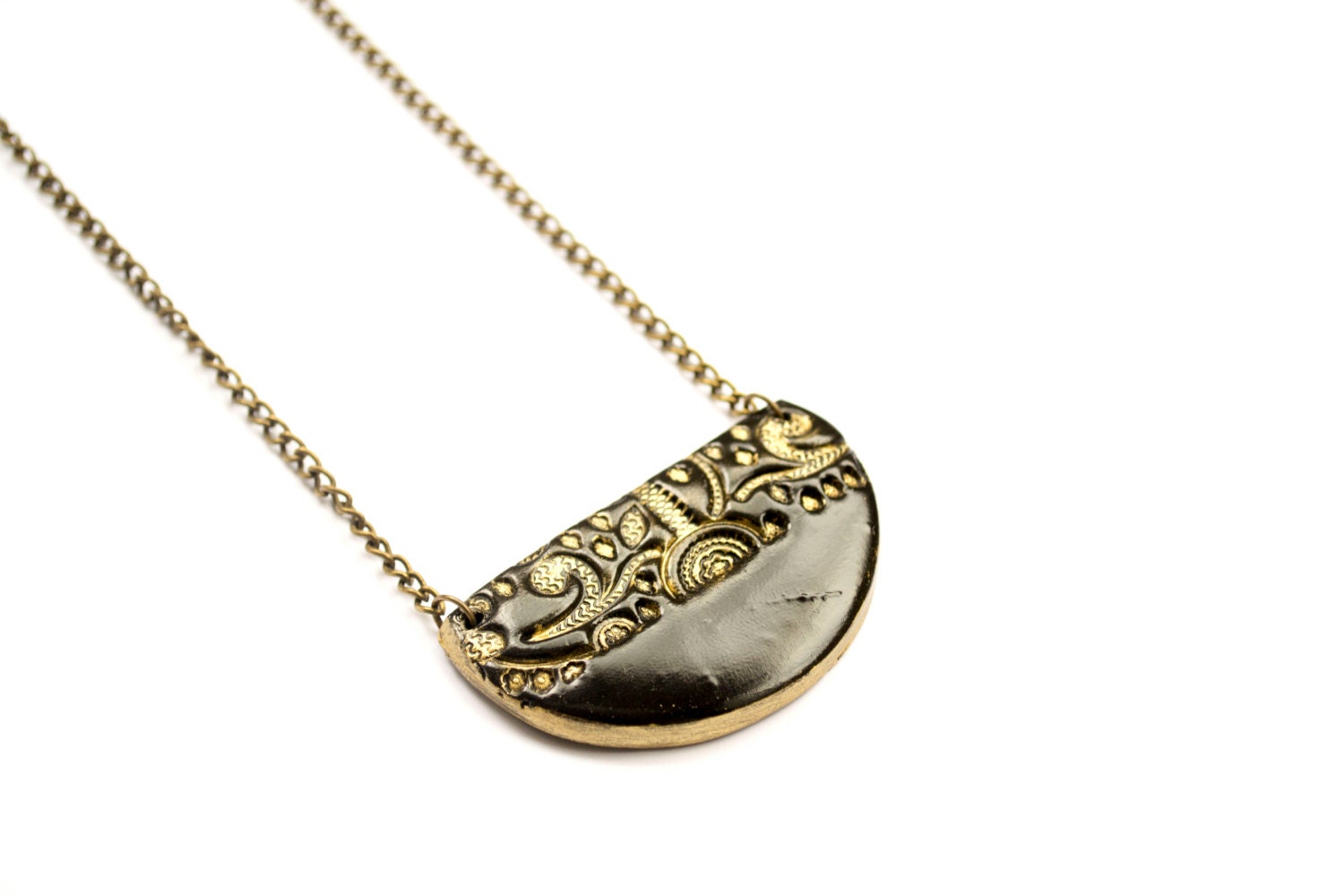 Polymer Clay Lace Bib Necklace. Black and Gold by sevdacholakova