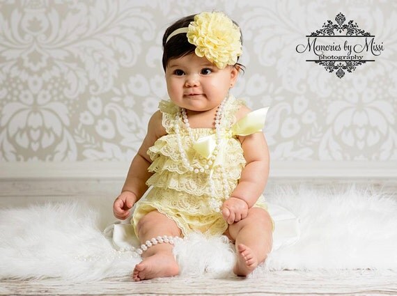 baby romper, Light Yellow Lace Petti Romper, rompers, baby girls Rompers, Photo props, newborn Rompers, Birthday outfit, wedding flower girl