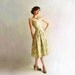 Mint and Gold Garden Party Dress // 1950s Full Sweep Floral Dress // Drop Waist // Small // Extra Small