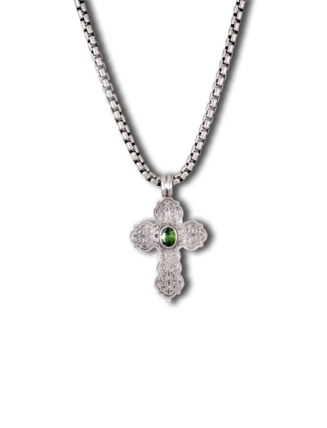 cross locket in sterling silver with stone antique style