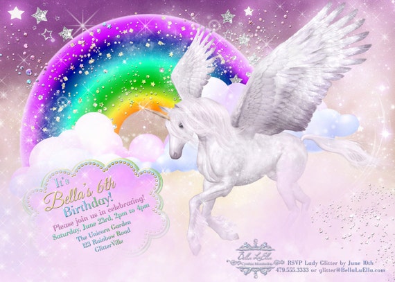 Invitation fête Licorne avec arc en ciel fée Licorne fête