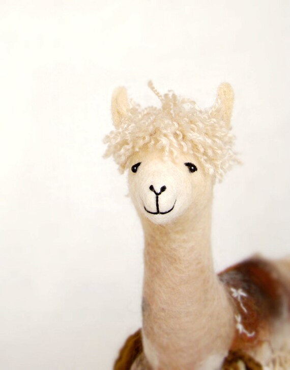 Lena Felt Alpaca Art Marionette Puppet Handmade Stuffed