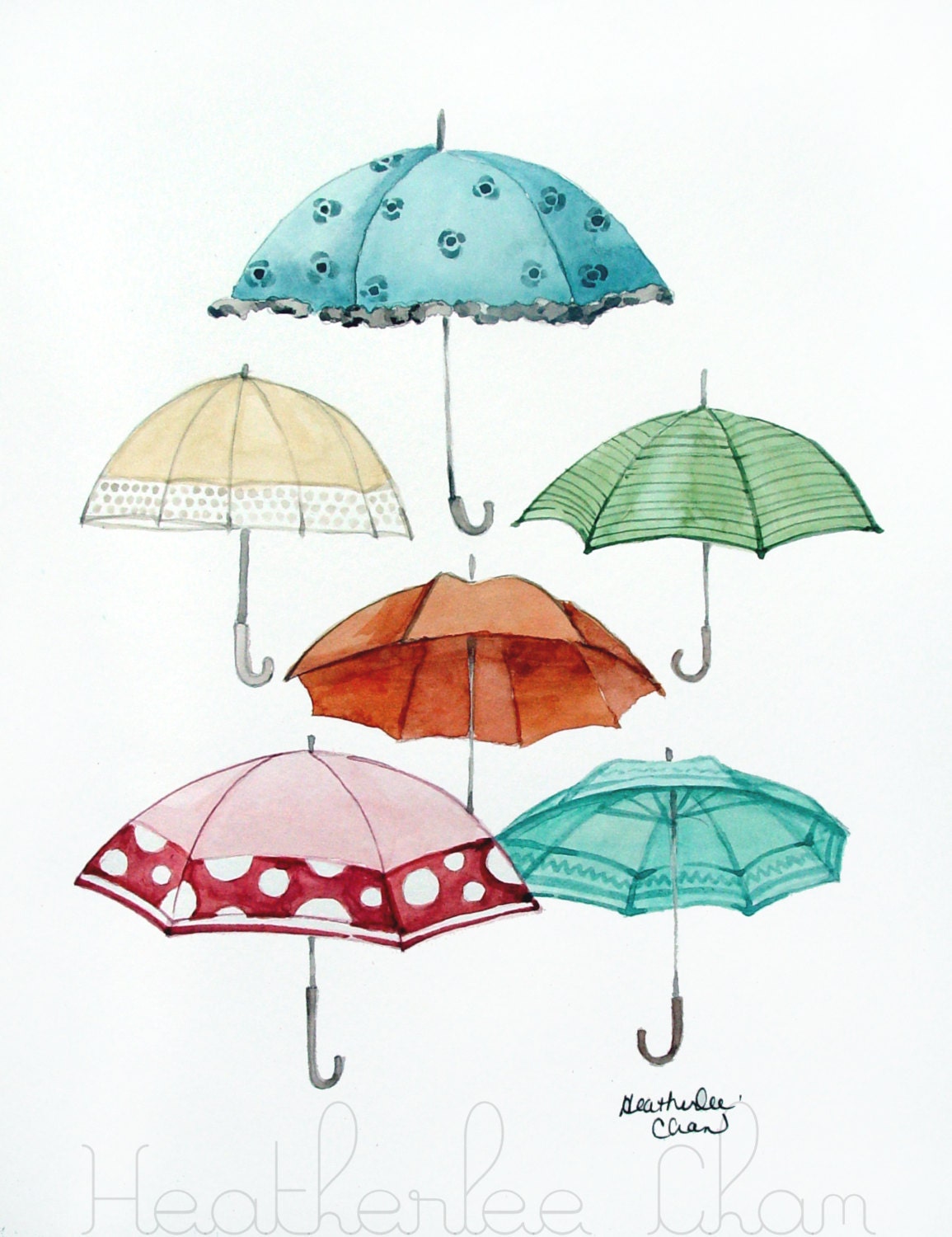 Umbrella Collection Watercolor Print 8x10