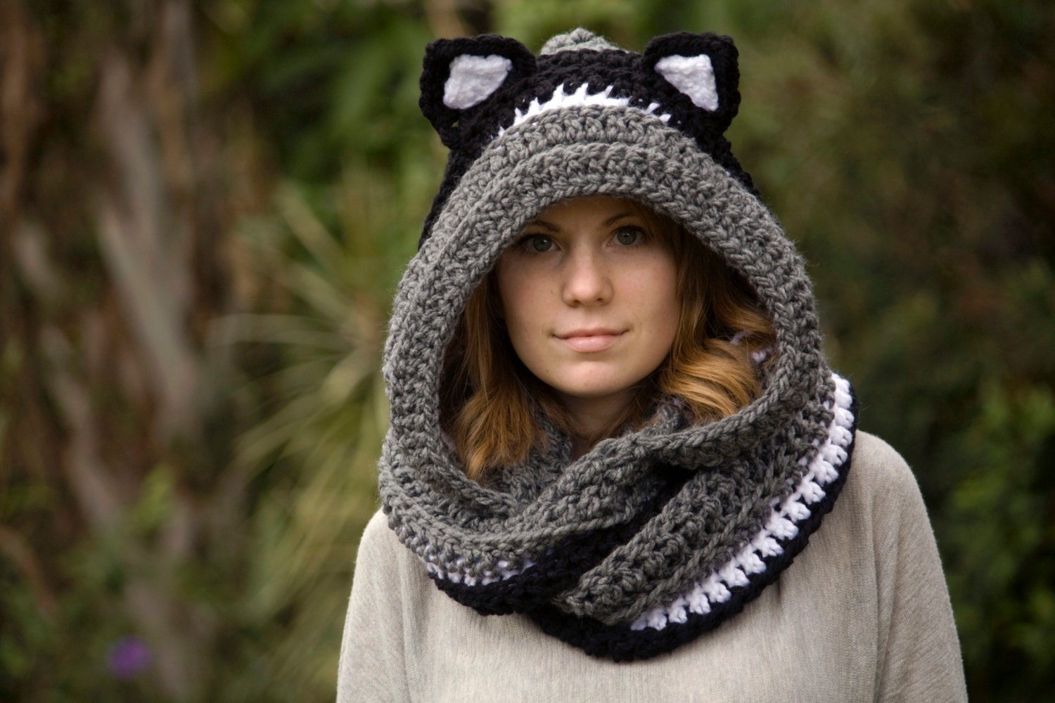 Cat Scarf Scoodie with Cat Ears Hooded Scarf Crochet Animal