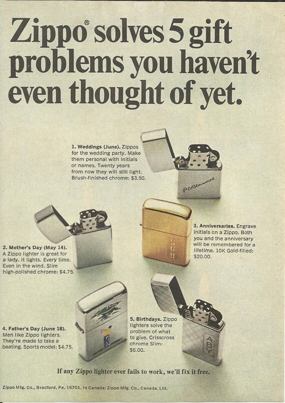 Items similar to Zippo Lighter Original 1963 VINTAGE AD Color Photo