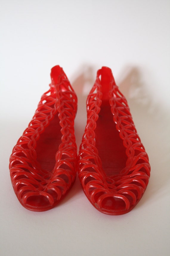 Adorable Vintage Red Jelly Shoes By Sarraizienne Made in