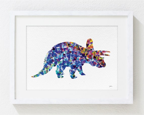 Blue Dinosaur Print Watercolor Print 5x7 Archival Print