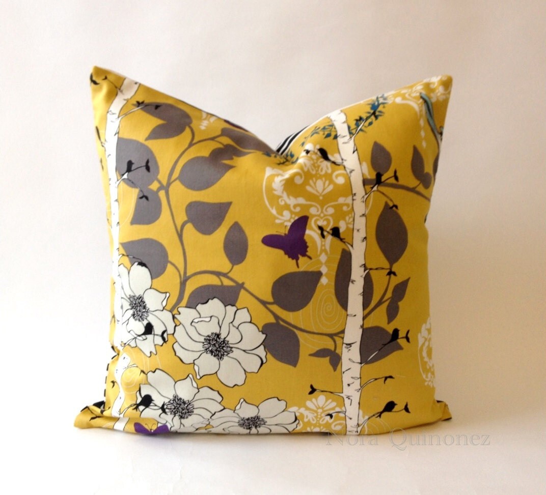 20x20 Liz Floral Print Decorative Pillow Cover - Black and White Striped Backing -Medium Weight ...