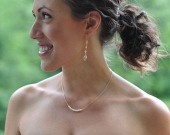 14K Gold, Delicate Pearl Necklace, Gold Pearl Choker, Small Pearl, Bridesmaid Jewelry Wedding Party Gift Box, White Pearl Bar, Dainty Pearl