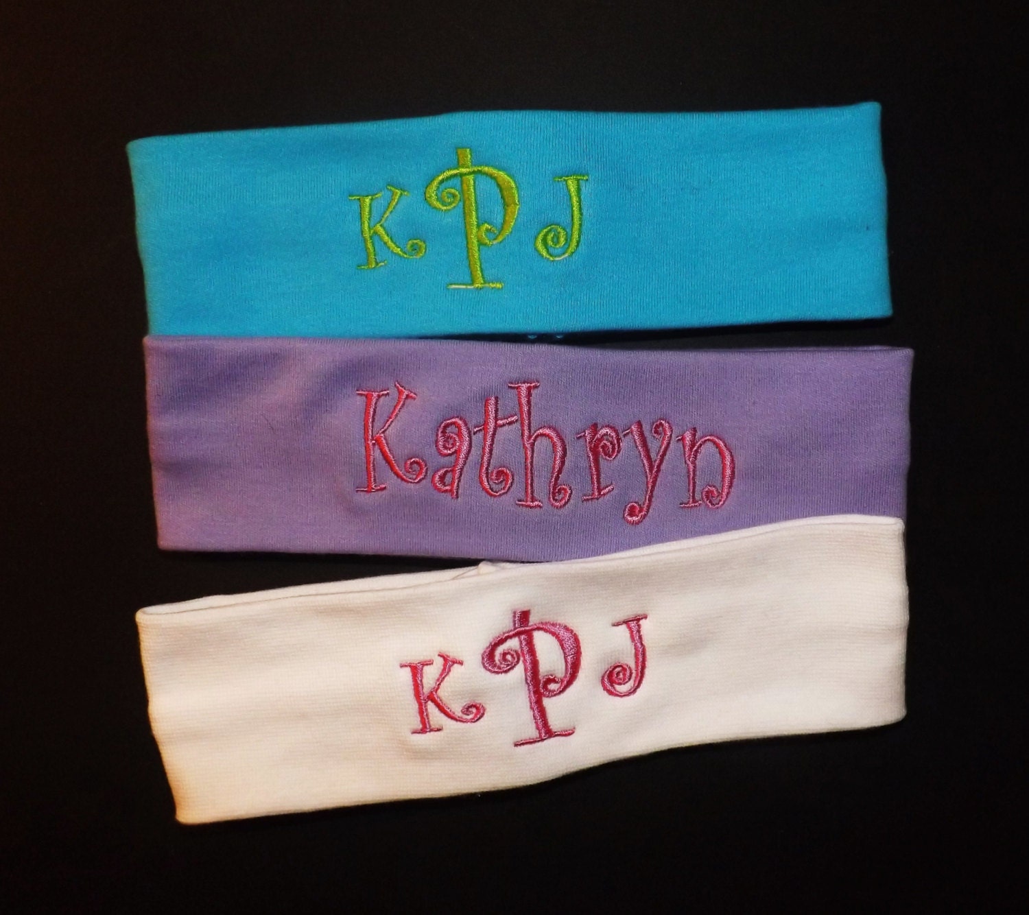 Set of 3 Monogrammed Headbands Send Initials/Name by madebyjill
