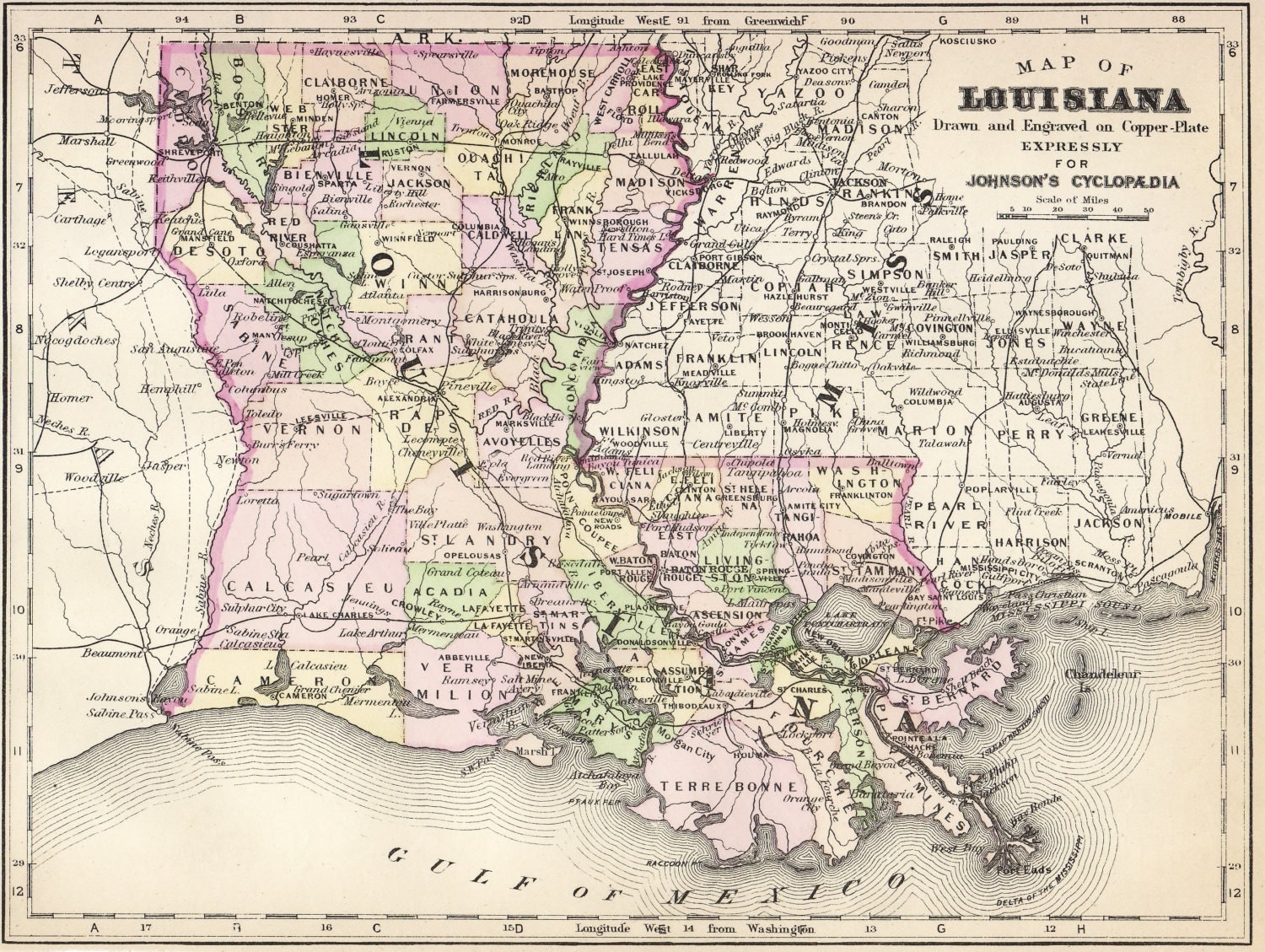 Louisiana antique map from the 1800's original 118 by MyBloomnArt